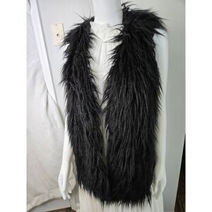 Cabi Black Shaggy Faux Fur Open Front Vest Small Sleeveless Knit Back Layering